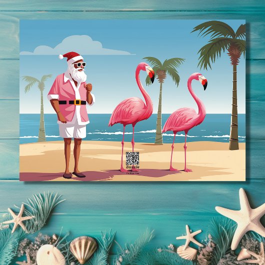 Cool Yule Santa en Flamingos Beach Kerstmis Feestdagenkaart