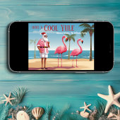 Cool Yule Santa en Flamingos Beach Kerstmis Feestdagenkaart