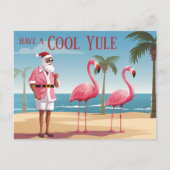Cool Yule Santa en Flamingos Beach Kerstmis Feestdagenkaart (Voorkant)