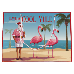 Cool Yule Santa en Flamingos Beach Kerstmis Groot Cadeauzakje