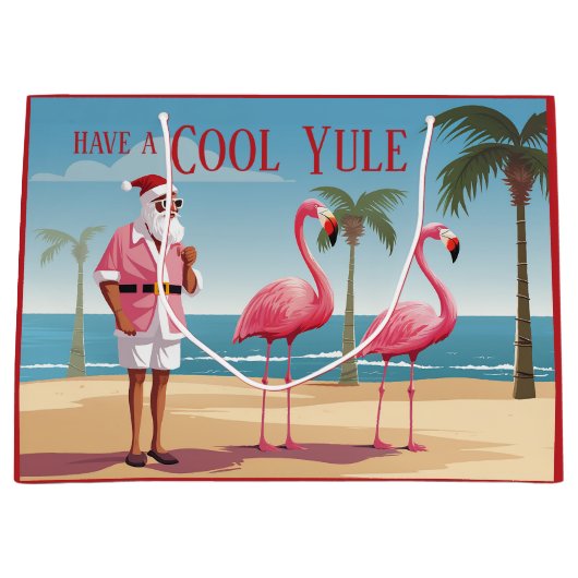 Cool Yule Santa en Flamingos Beach Kerstmis Groot Cadeauzakje (Voorkant)