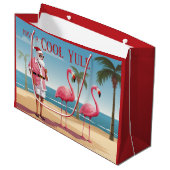 Cool Yule Santa en Flamingos Beach Kerstmis Groot Cadeauzakje (Voorkant Gekanteld)