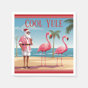 Cool Yule Santa en Flamingos Beach Kerstmis Servet