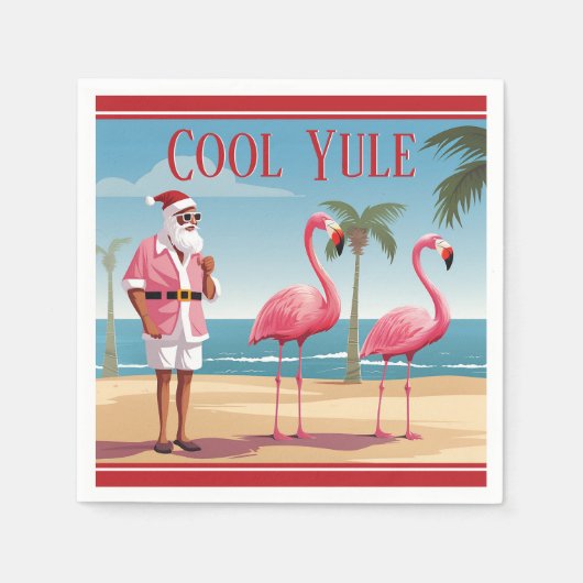Cool Yule Santa en Flamingos Beach Kerstmis Servet (Voorkant)