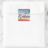 Cool Yule Santa en Flamingos Beach Kerstmis Vierkante Sticker (Tas)