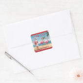 Cool Yule Santa en Flamingos Beach Kerstmis Vierkante Sticker (Envelop)