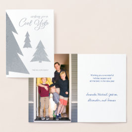 Cool Yule Script Trees Your Photo Holiday Silver Folie Kaarten