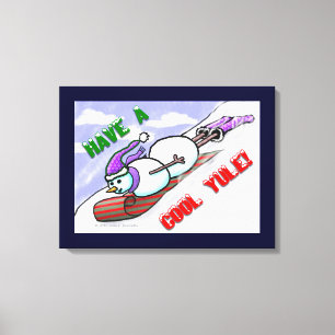 Cool Yule Snowman Wrapped Canvas Afdruk
