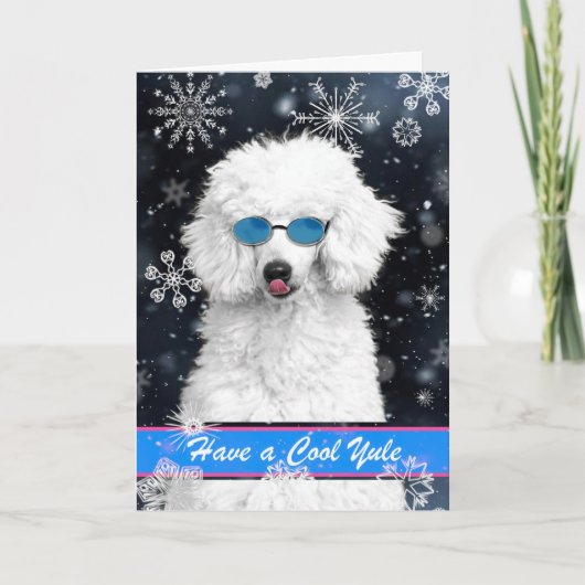 Cool Yule White Poodle met sneeuwvlokken Kaart (Voorkant)
