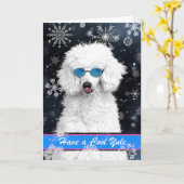 Cool Yule White Poodle met sneeuwvlokken Kaart (Gele Bloem)