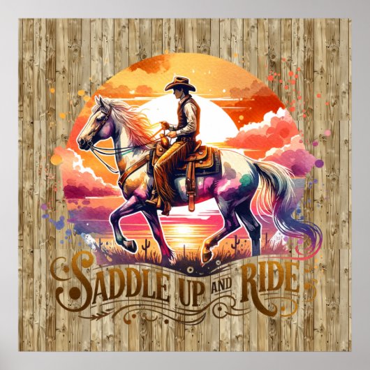 Cool zadel rit paard Western Poster (Voorkant)