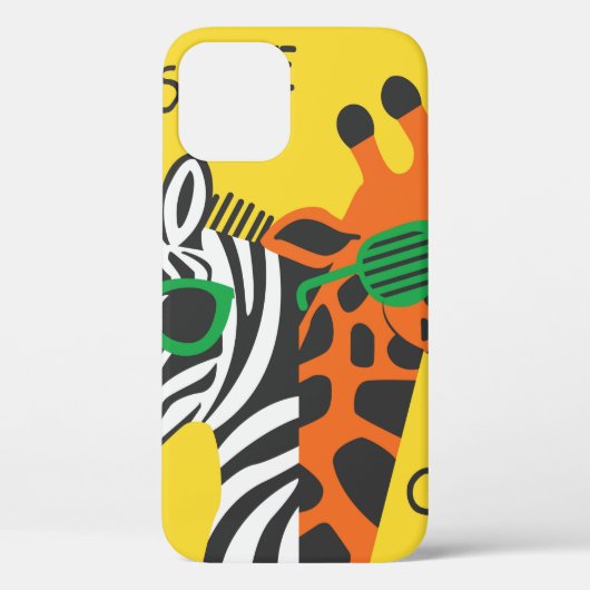 Cool zebra en giraffe met bril op gele achtergrond Case-Mate iPhone case (Achterkant)