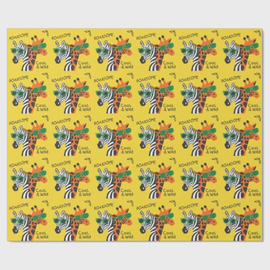 Cool Zebra Giraffe Cartoon Illustratie Cadeaupapier (Vlak)