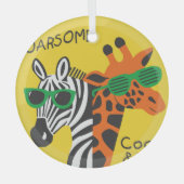 Cool Zebra Giraffe Cartoon Illustratie Glas Ornament (Voorkant)