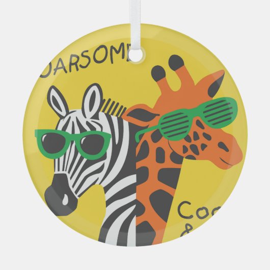 Cool Zebra Giraffe Cartoon Illustratie Glas Ornament (Voorkant)