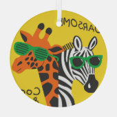 Cool Zebra Giraffe Cartoon Illustratie Glas Ornament (Achterkant)