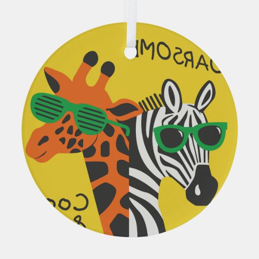 Cool Zebra Giraffe Cartoon Illustratie Glas Ornament (Achterkant)