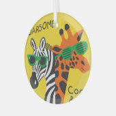 Cool Zebra Giraffe Cartoon Illustratie Glas Ornament (Voorkant links)