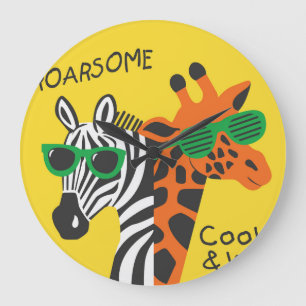 Cool Zebra Giraffe Cartoon Illustratie Grote Klok