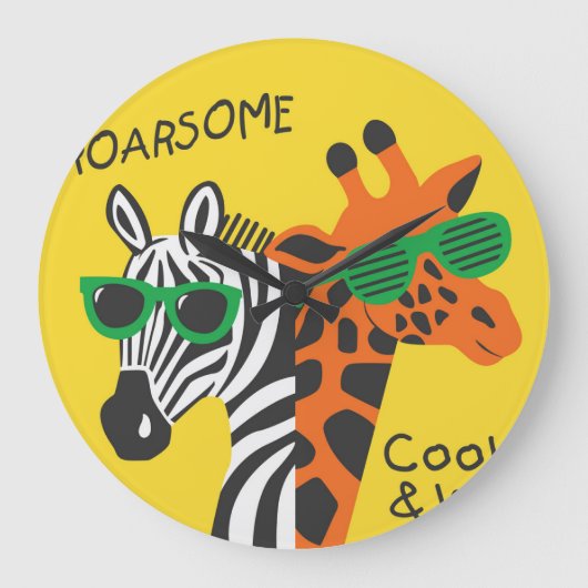 Cool Zebra Giraffe Cartoon Illustratie Grote Klok (Voorkant)