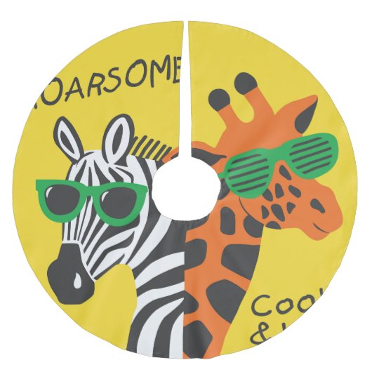 Cool Zebra Giraffe Cartoon Illustratie Kerstboom Rok (Voorkant)