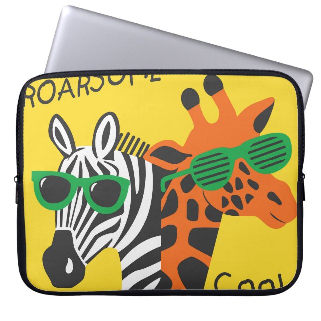 Cool Zebra Giraffe Cartoon Illustratie Laptop Sleeve (Voorkant)