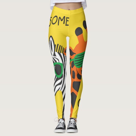 Cool Zebra Giraffe Cartoon Illustratie Leggings (Voorkant)