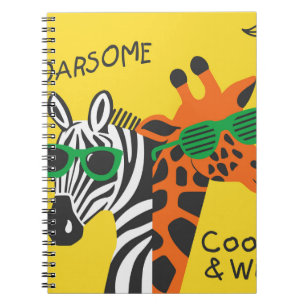 Cool Zebra Giraffe Cartoon Illustratie Notitieboek