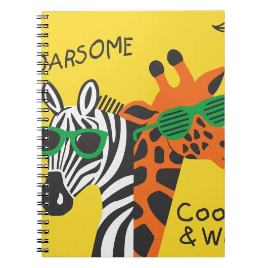 Cool Zebra Giraffe Cartoon Illustratie Notitieboek (Voorkant)