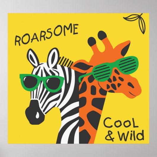 Cool Zebra Giraffe Cartoon Illustratie Poster (Voorkant)