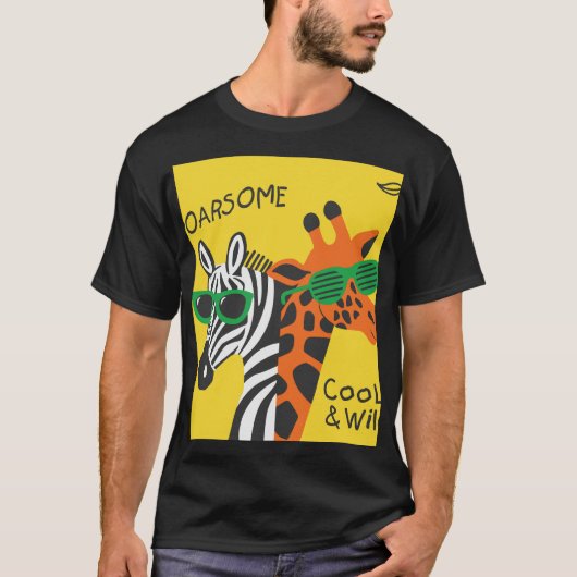 Cool Zebra Giraffe Cartoon Illustratie T-shirt (Voorkant)