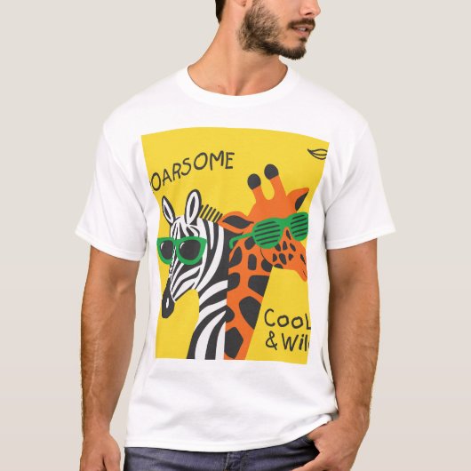 Cool Zebra Giraffe Cartoon Illustratie T-shirt (Voorkant)