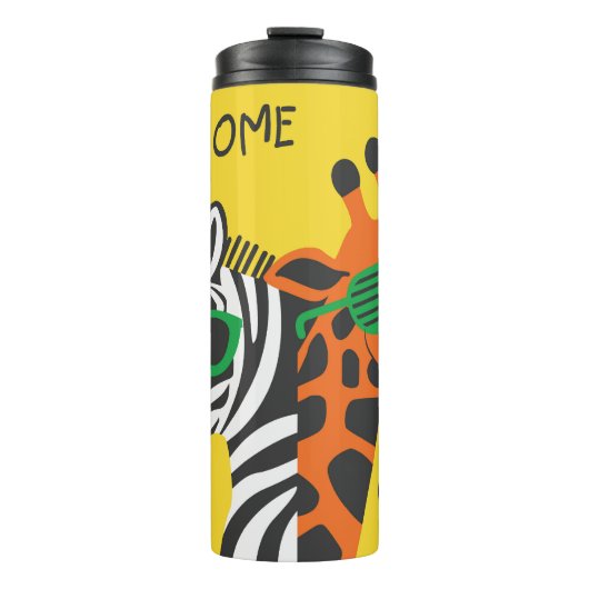 Cool Zebra Giraffe Cartoon Illustratie Thermosbeker (Voorkant)