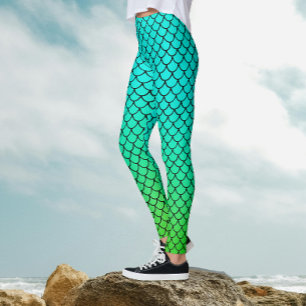 Cool Zeemeermin Aqua Blauwe Gradiënt Vis Schubben Leggings