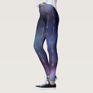 Cool Zeemeermin Glitter Blauw Goud Trident Eenhoor Leggings