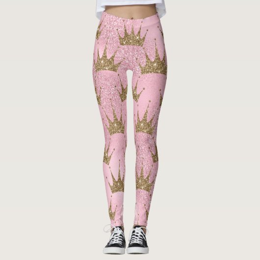 Cool Zeemeermin Glitter Chique Roze Goud Tiara Pat Leggings (Voorkant)