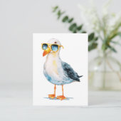 Cool Zeemeeuw Aquarel Strand Vogel Kunst Briefkaart (Staand voorkant)
