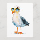 Cool Zeemeeuw Aquarel Strand Vogel Kunst Briefkaart (Voorkant)