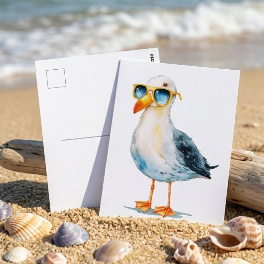 Cool Zeemeeuw Aquarel Strand Vogel Kunst Briefkaart
