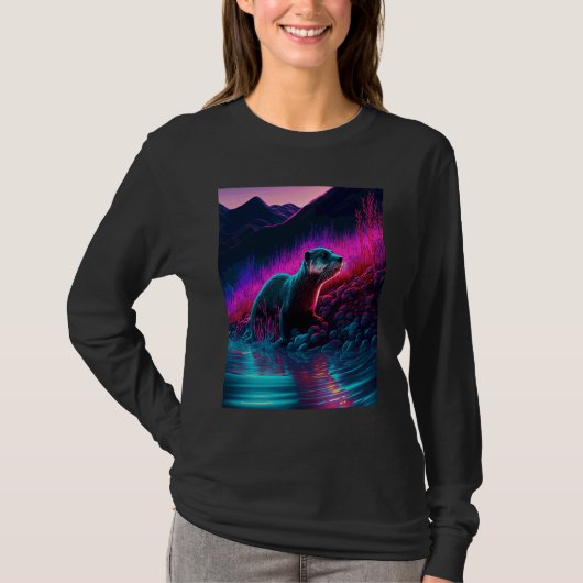 Cool Zeeotter Synthwave Zwervende Otter 1 T-shirt (Voorkant)