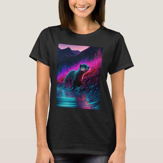Cool Zeeotter Synthwave Zwervende Otter  1 T-shirt (Voorkant)