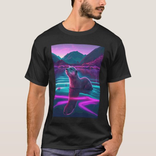 Cool Zeeotter Synthwave Zwervende Otter 2 T-shirt (Voorkant)