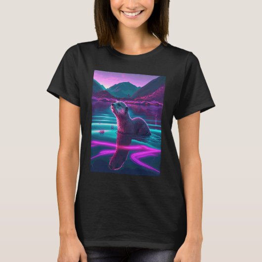 Cool Zeeotter Synthwave Zwervende Otter 2 T-shirt (Voorkant)