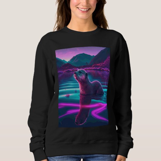 Cool Zeeotter Synthwave Zwervende Otter 2 Trui (Voorkant)