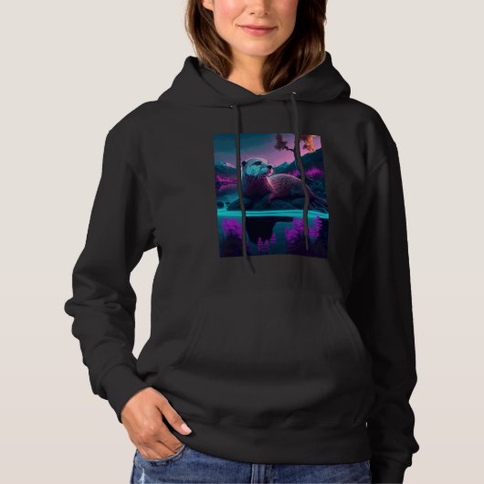 Cool Zeeotter Synthwave Zwervende Otter  3 Hoodie (Voorkant)