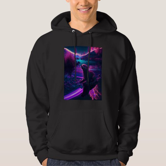 Cool Zeeotter Synthwave Zwervende Otter Hoodie (Voorkant)