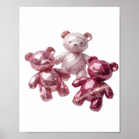 Cool Zilver DRIE ROZE TETTERBEERTJES Modern Design Poster (Voorkant)