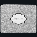 Cool Zilver glitter bling sprankelende monogram na iPad Cover<br><div class="desc">Koele zilveren glitter bling sprankelende glanzende monogram naam cover. U kunt de naam eenvoudig wijzigen.</div>