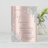 Cool Zilver Glitter Drips 50th Verjaardag Kaart (Staand voorkant)