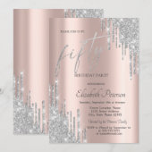 Cool Zilver Glitter Drips 50th Verjaardag Kaart (Voorkant / Achterkant)